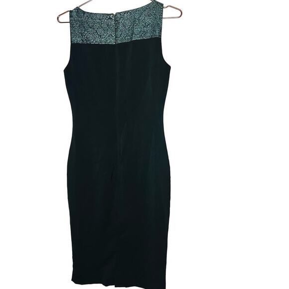 BADGLEY MISCHKA Black Emerald Lurex Jacquard Stretch Green Sheath Dress Size 6 - Picture 4 of 15